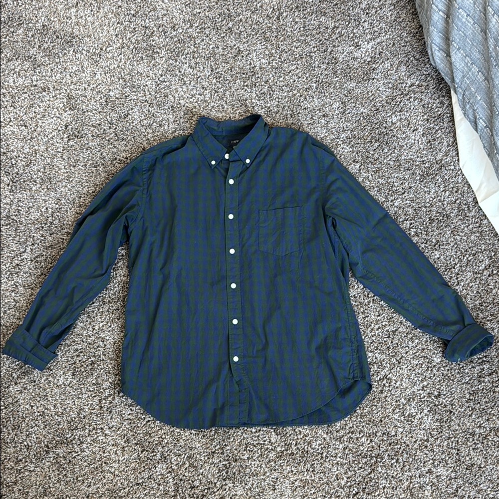 J. Crew Blue and Green Casual Button Down Shirt